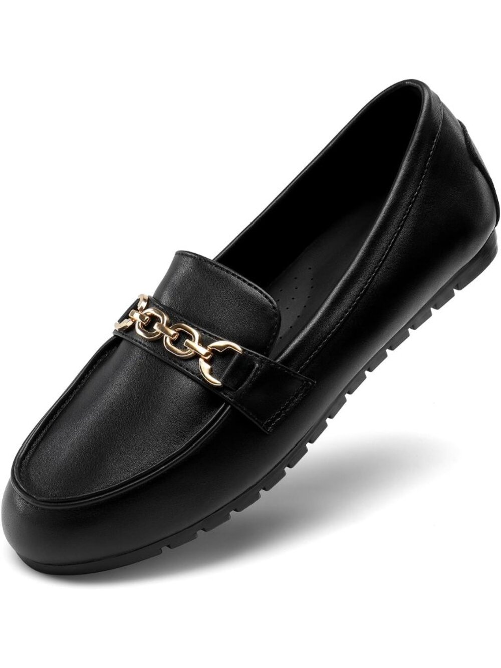 Women's Black-pu Round Toe Flexible Pull-On Business Casual Dress Loafers Shoes